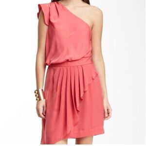BCBGeneration One Shoulder Ruffle Dress Guava Pink size 12